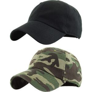 Unisex Black Camo 100% Cotton Set Of 2 Adjustable Classic Baseball Plain Dad Hat